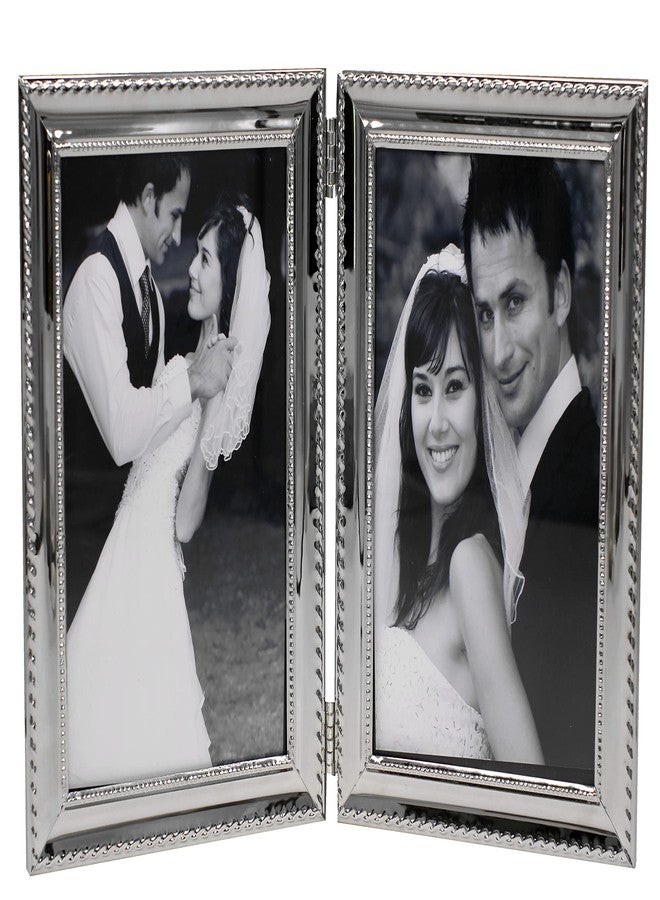 LEADEX Refined Double Sided Photo Frame,Folding Photo Frame, Silver Plated,Home Décor Or Birthday/Party Gift,5 by 7 Inch (Classic Silver) - Image 1